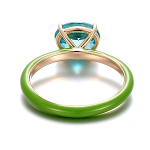 Anillo de oro macizo de 18/14 quilates con gema de laboratorio de paraíbuna de corte ovalado de 2 quilates, original, personalizado, de moda, el más vendido, con esmalte verde, para estudiantes. - Product Image 2