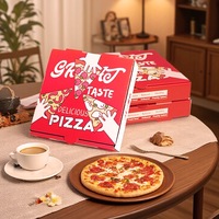 Boîte à pizza rouge universelle à emporter 9 pouces, personnalisable avec logo, en carton ondulé épaissi, matériaux recyclés, finition mate, jetable