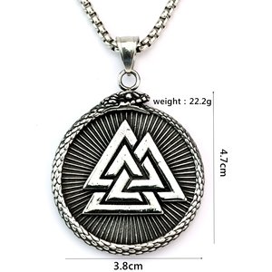 Collar con Colgante de Brújula Vikinga Vegvisir de Doble Cara de Acero, Valknut, Ouroboros, Serpiente, Nudo Triangular, Runa Nórdica, Accesorios de Tela para Hombre - Product Image 6