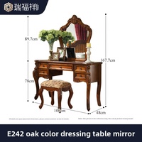 Table de toilette en bois massif de style rétro américain et européen avec miroir éclairé, durable, pour petits hôtels, chambre à coucher, salon, comprend un bureau