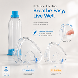 Mascarilla espaciadora de silicona transparente para inhalador, portátil, <span class=keywords><strong>AeroChamber</strong></span>, para asma/ELCO, ajuste universal para inhaladores PMDI, fácil de usar - Product Image 2