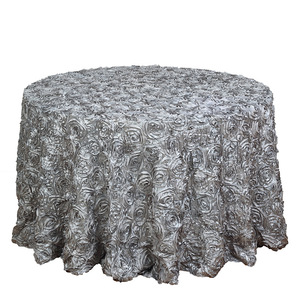 Nappe ronde <span class=keywords><strong>de</strong></span> <span class=keywords><strong>luxe</strong></span> grise à roses 3D en relief - Housse <span class=keywords><strong>de</strong></span> table élégante en satin pour mariage, banquet et décoration <span class=keywords><strong>de</strong></span> fête - Product Image 1