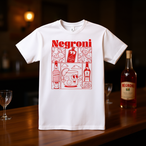 Negroni T-Shirt White Red <b>Print</b> <b>Cocktail</b> Design Unisex Adult Size - Product Image 3