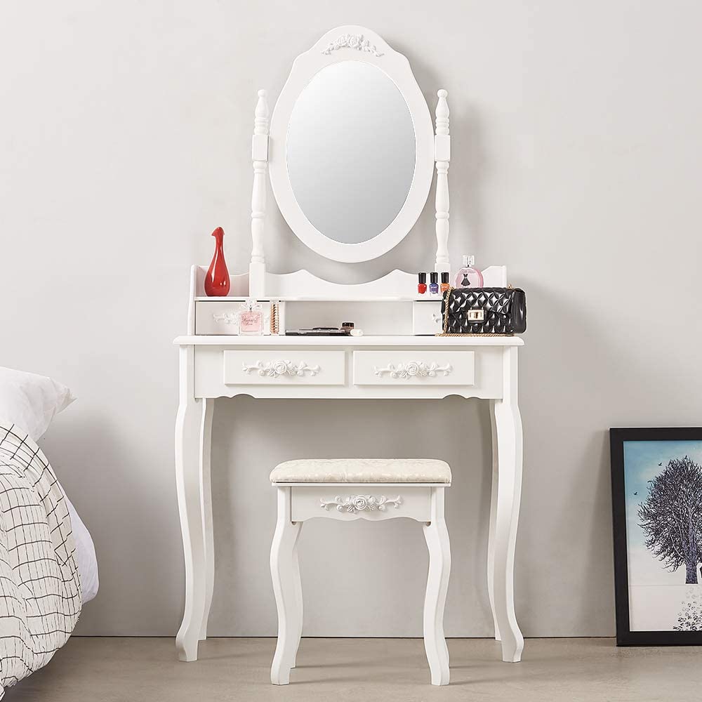 Hot Sales Furniture Wooden Makeup Dresser Girl Portable White Folding Vanity Dressing Table With Mirror And Drawers For Bedroom