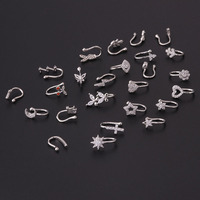 1 pièce faux Clip de nez en laiton papillon coeur Clip sur anneau de nez pour femme homme fleur incrustée CZ Non Piercing poignets de nez