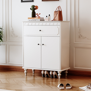 <span class=keywords><strong>Scarpiera</strong></span> in Legno Bianco Stile Francese con Ante a Pannello Incassate e Modanature Decorative - Mobili per Ingresso all'Ingrosso - Product Image 2