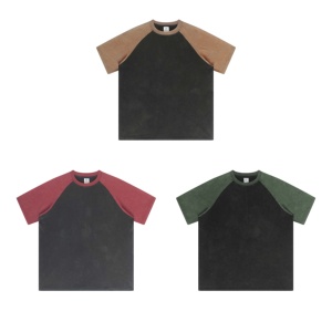 285 GSM New Fashion Custom Logo Knitted O-Neck Short Sleeve Casual 100% Cotton Acid Washed Pattern Regular Fit T-Shirt for Men - Product Image 4