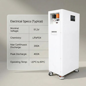 Batería LiFePO4 de 15 kWh, 51.2 V, 300 Ah, Montada en Pared, Almacenamiento de Energía Solar, Paquete ESS Doméstico de Litio Hierro Fosfato Vertical con Ruedas - Product Image 1