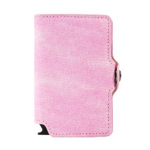 Portefeuille intelligent rose avec blocage RFID, nouveau design 2024, étui pour cartes de crédit en denim et cuir, fin et minimaliste, porte-cartes en aluminium à ouverture automatique - Product Image 2