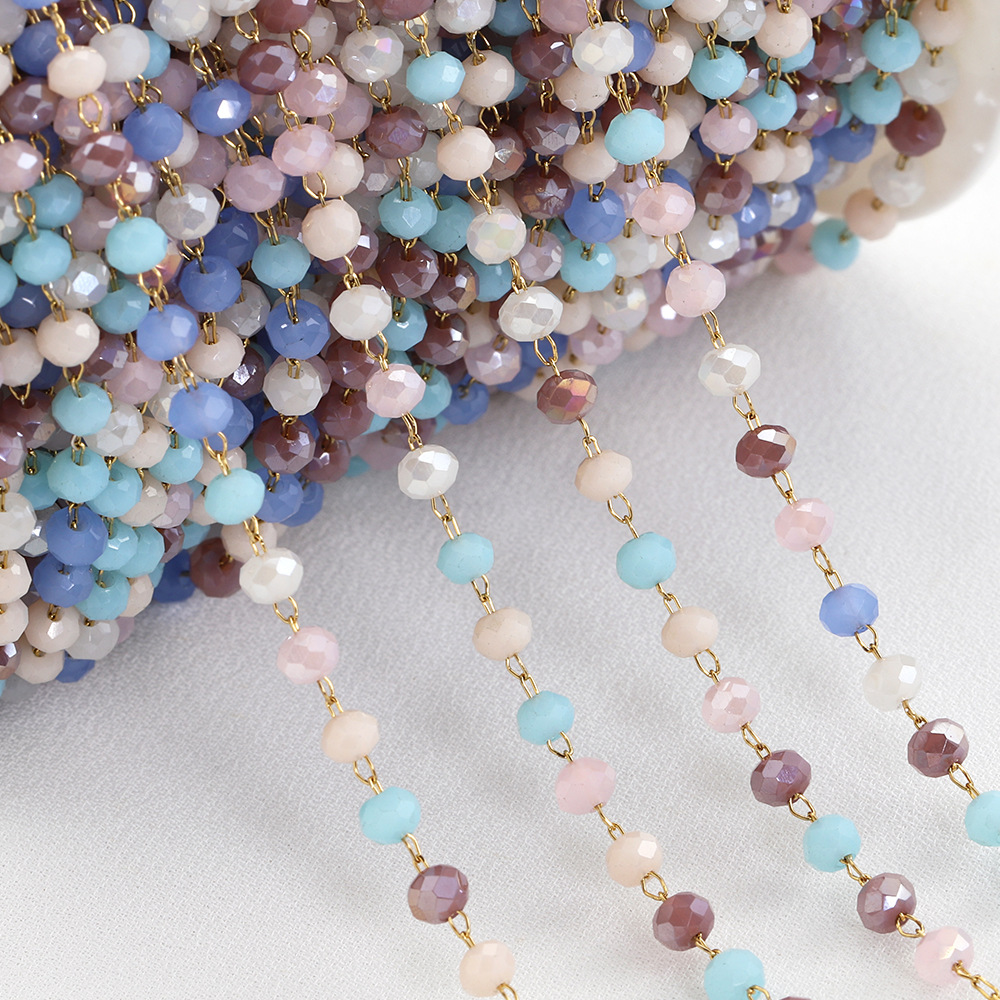 Stainless Steel Colorful Faceted Crystal Beaded Chain Accessories Diy Boho Style Chain for Bracelet Necklace Making