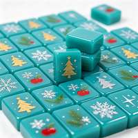 Jeu de tuiles de Mahjong en acrylique avec motif de cloche de Noël gravé, tuiles de Mahjong de Noël peintes à la main