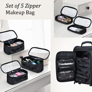 Professional <b>Makeup</b> Rolling <b>Case</b> with Small Carry Bag Large Cosmetology <b>Cases</b> on Wheels Nylon Cosmetic Organize Nail <b>Case</b> - Product Image 4