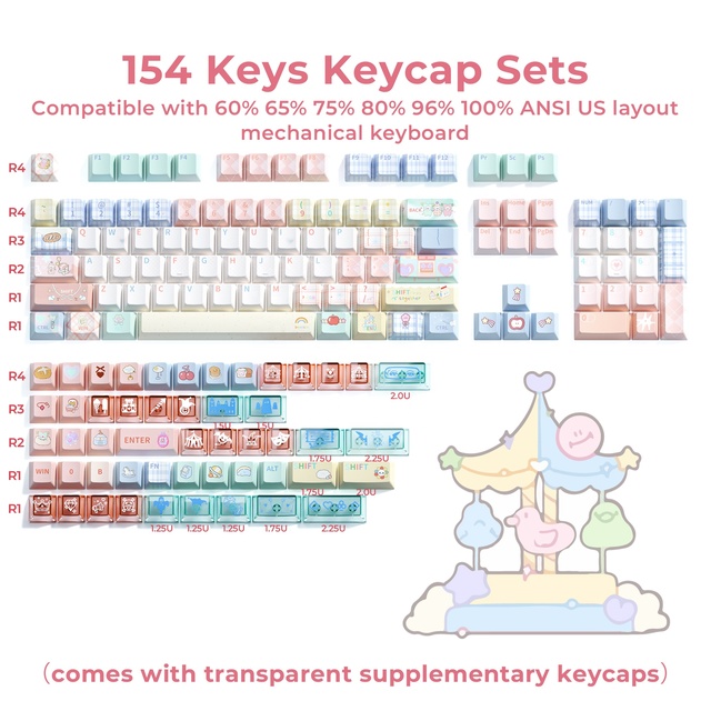 XVX Keycaps Circus Cherry Profile 5-Sides Dye-Sub Technology PBT+PC Keycaps Shine-Through Full Set 157-Key