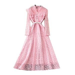 Soldes d'usine : Robe midi élégante en dentelle tissée florale respirante pour femme – Modèle décontracté, un best-seller ! - Product Image 1