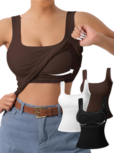 Débardeur Sportif Femme Été 2026 Nouvelle Collection Volants Sans Manches Coupe Slim Respirant en Polyester Tissé Col Rond - Product Image 2
