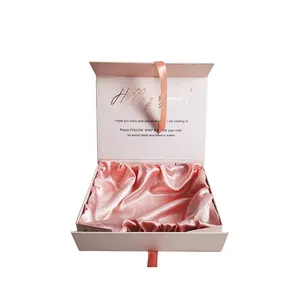 Custom Pink Luxury Book Shaped Rigid Cardboard Foldable Magnetic Gift Paper Packaging Box Gift Box with Ribbon and Satin Insert