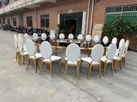 Tables et chaises de banquet de mariage modernes pour hôtel, en acier inoxydable et MDF, forme en S, pour 15 personnes, couleur argent/or/or rose