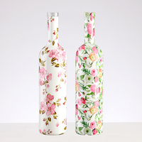 Bouteille en verre personnalisée 500ML 750ML avec motif floral extérieur, art floral romantique personnalisable pour boissons et décoration
