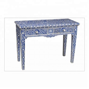 Table console de salon à deux tiroirs, en os bleu incrusté, faite à la main, style antique - Product Image 2