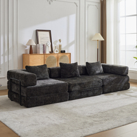Canapé convertible moderne trois places confortable et pliable, canapé-lit au sol avec structure fixe sans armature, noir