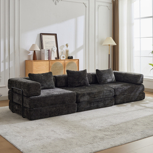 Sofá Moderno de Tres Plazas, Cómodo, Plegable, Convertible en Cama, con Estructura Fija sin Varillas, Color Negro - Product Image 1