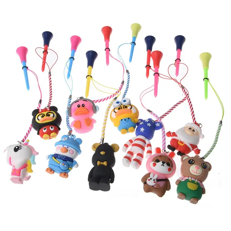 Unbreakable Mixed Colors Golf Tees Easy To Find And Pick Up Golf Accessory Portable Rubber Top Golf Tee With Cartoon Pendant