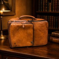 Sac à dos convertible en cuir véritable fait main, imperméable, en polyester, couleur cognac, style vintage, avec fermetures éclair en laiton antique