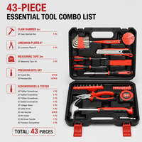 Kit d'outils multifonctionnels, ensemble d'outils de réparation générale de 43 pièces avec boîte en plastique pour projets de bricolage