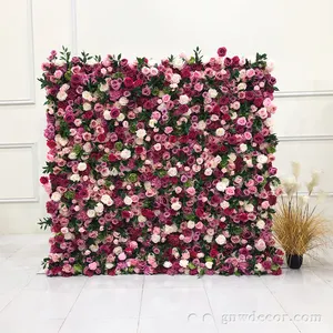 Decoración enrollada de pared rosa, telón de fondo de lujo para escenario de boda, 3D, otras flores decorativas y plantas, flores rojas, venta al por mayor