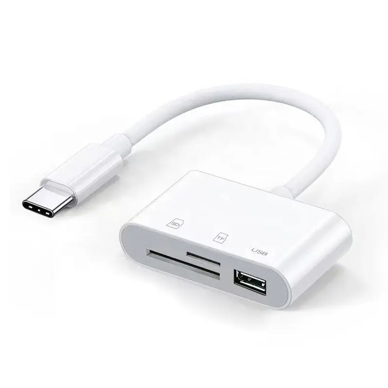 Leitor de cartões 3 em 1, leitor de cartões multifuncional para tipo c, com entrada usb para carregamento, leitor de cartão sd e tf, kit de conexão para câmera