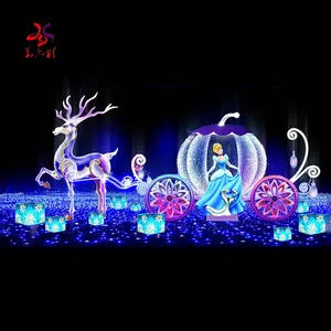 Decoration Light Outdoor Outdoor Customized Iron Frame 3D Motif Light Animal Reindeer With Sled Christmas Motif Lights For Christmas Decorations