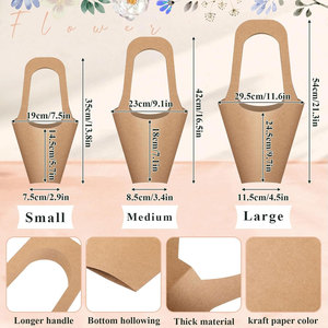 Bolsas de papel de regalo de flores de papel Kraft con asa, soporte para ramo de flores para boda, decoración del Día de San Valentín, <span class=keywords><strong>floristería</strong></span> - Product Image 2