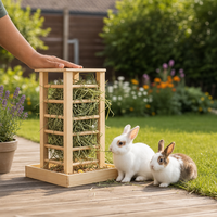 Mangeoire à foin en bois 24,6x36,5 cm avec crochets, support suspendu pour herbe, pour lapin, cochon d'Inde, cage ou enclos
