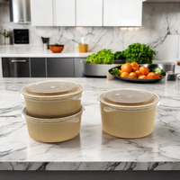 Bol à salade en papier kraft écologique réutilisable imperméable biodégradable de qualité alimentaire avec logo personnalisé pour l'emballage alimentaire, les nouilles, les fruits