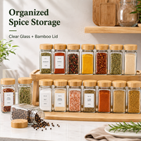 Lot de 12 ou 24 pots à épices carrés en verre de 4 oz avec couvercles en bambou, inserts doseurs, étiquettes, entonnoir et brosse de nettoyage