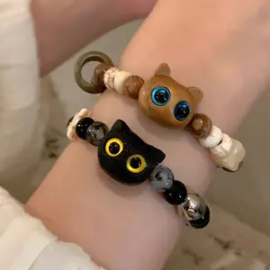 Lujo delicado lindo gatito pulsera con cuentas Linda pareja a juego joyería de cerámica pulsera de gato de dibujos animados