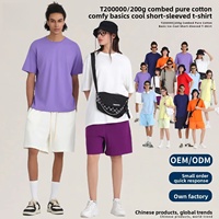 Pabrik Sendiri 200g Katun Combed Dingin Bernapas Antibakteri Menyerap Keringat Solid O-Neck Lengan Pendek Oversized