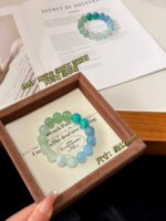 Bracelet en perles de fluorite bleue aquamarine naturelle - Bijou original de créateur, forme boule classique, cadeau spirituel élégant pour