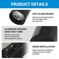 Lumière de piste LED encastrée au plafond LOSO, design à angle de faisceau, blanc noir, logement en aluminium, 10W 20W 30W