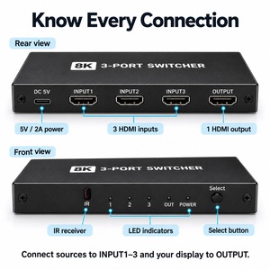 Switcher <span class=keywords><strong>HDMI</strong></span> 2.<span class=keywords><strong>1</strong></span> 8K <span class=keywords><strong>3</strong></span> Ingressi <span class=keywords><strong>1</strong></span> Uscita con Telecomando IR per Display TV - Product Image 5