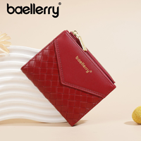 Baellerry dompet pendek wanita, versi Korea ritsleting merah tas kartu dompet koin