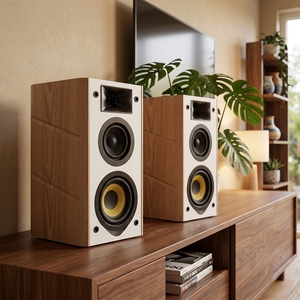 Sistema de Altavoces de Estantería de Madera con Subwoofer de 4'' y 100W, Tres Vías, Super Bajo, 2.0 Activo, Cableado/Inalámbrico para Fiestas, Computadora y Hogar - Product Image 1