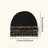Topi Kerudung Wanita Terbaru Elegan Warna Solid Poliester Bordir Renda Berhias Berlian Imitasi, Bahan Lentur dan Bernapas untuk Muslimah