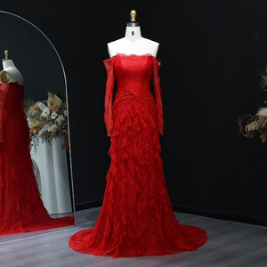 Abito da sera Sharon Said SF519 <span class=keywords><strong>nero</strong></span> in pizzo con spalle scoperte e <span class=keywords><strong>maniche</strong></span> <span class=keywords><strong>lunghe</strong></span> a sirena per donna, abito da ballo arabo per matrimonio - Esaurito - Product Image 6