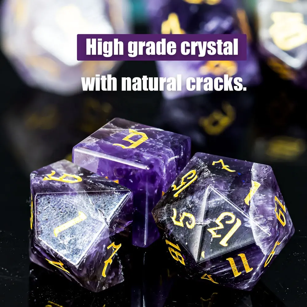 Dice Games Gemstone Amethyst DND Gem Polyhedral Dice For Dragons and Dungeons