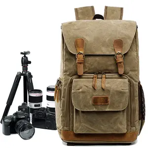 Waxed Canvas Waterproof Hiking Travel Hidden Camera Backpack Bags for DSLR Mirrorless Camera