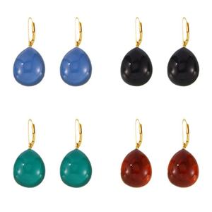 Luxury Women's Stainless Steel <b>Teardrop</b> Gemstone Dangle <b>Earrings</b> Classic Style Colorful Natural Stone <b>Studs</b> - Product Image 2