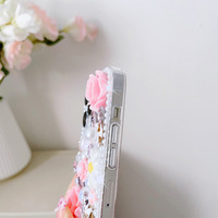 Coque de téléphone portable en TPU transparent avec fleurs en résine 3D et perles pour iPhone 16 Pro 15, accessoire de décoration pour téléphone portable