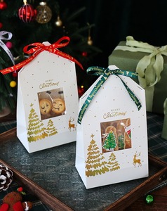 Sacs alimentaires de Noël personnalisés avec fenêtre, en kraft et plastique, avec cordon de serrage, pour bonbons, biscuits, boîtes alimentaires - Product Image 1