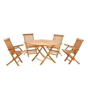 Zahra Folding <b>Chair</b> Set with Octagonal Teak <b>Wood</b> <b>Table</b>-Durable Comfort <b>for</b> <b>Garden</b> Dining Park Use Modern Minimalist Design - Product Image 6